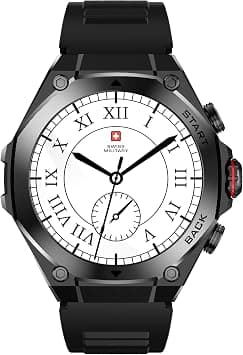 Swiss Military DOM6 Smartwatch 1.43" AMOLED, Bluetooth Calling, Multi Language, Health & Sports Tracking, Wireless Charging, 7 Days Battery, IP67, iOS/Android Compatible, Black Frame with Black Strap - Amazon.ae Price Tracker