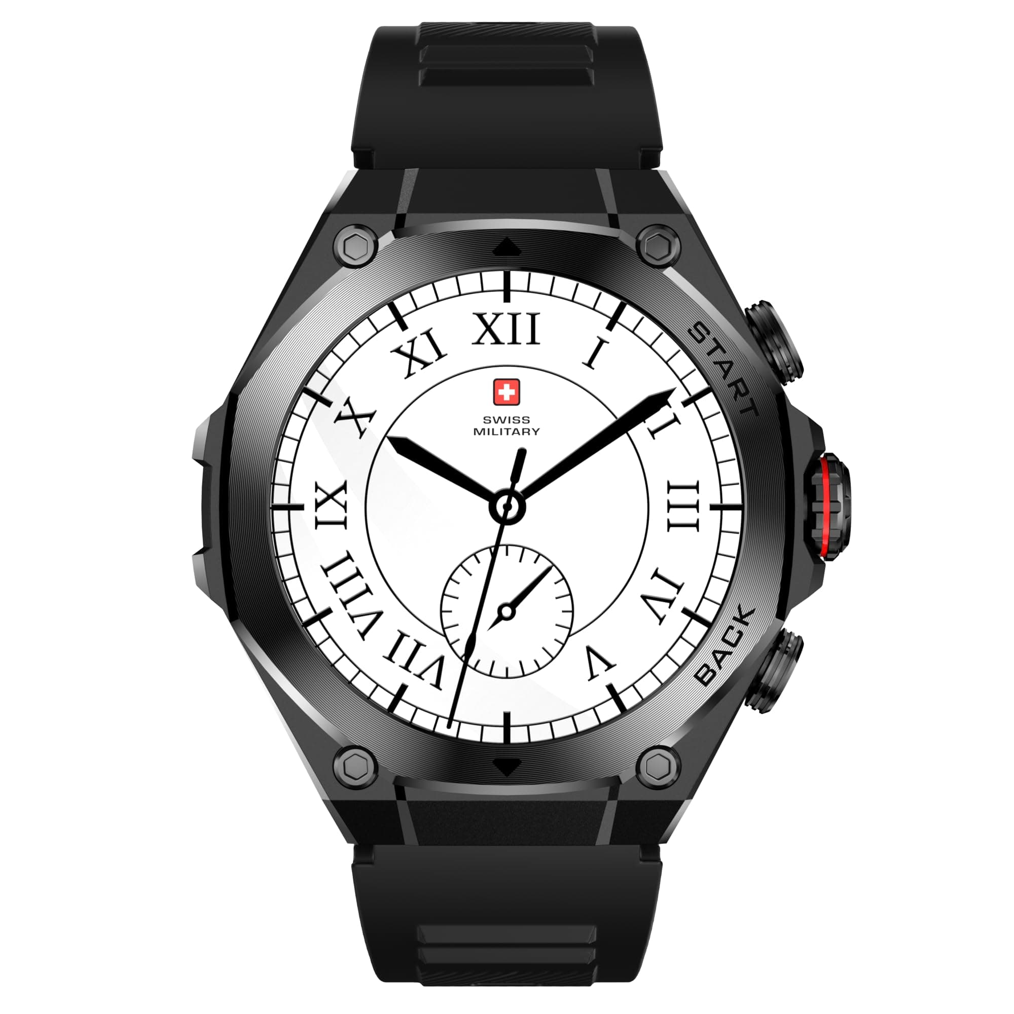Swiss Military DOM6 Smartwatch 1.43" AMOLED, Bluetooth Calling, Multi Language, Health & Sports Tracking, Wireless Charging, 7 Days Battery, IP67, iOS/Android Compatible, Black Frame with Black Strap on Amazon.ae - Price Tracker