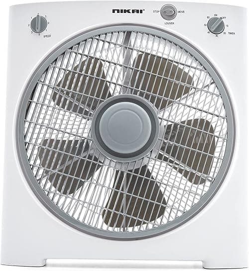 Nikai 12 Inch Box Fan with Timer, 40W, 5 PP Blades, 3 Speeds, Rotating Grill, 60-Min Timer, Energy-Efficient, Child Safe Personal Desk Fan, Ideal for Office, & Home - NF755N22 years warranty على Amazon.ae - متتبع الأسعار