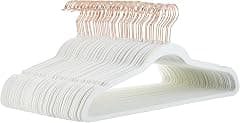 Amazon Basics Slim, Velvet, Non-Slip Suit Clothes Hangers, Ivory/Rose Gold - Pack of 50 - متتبع أسعار Amazon.sa