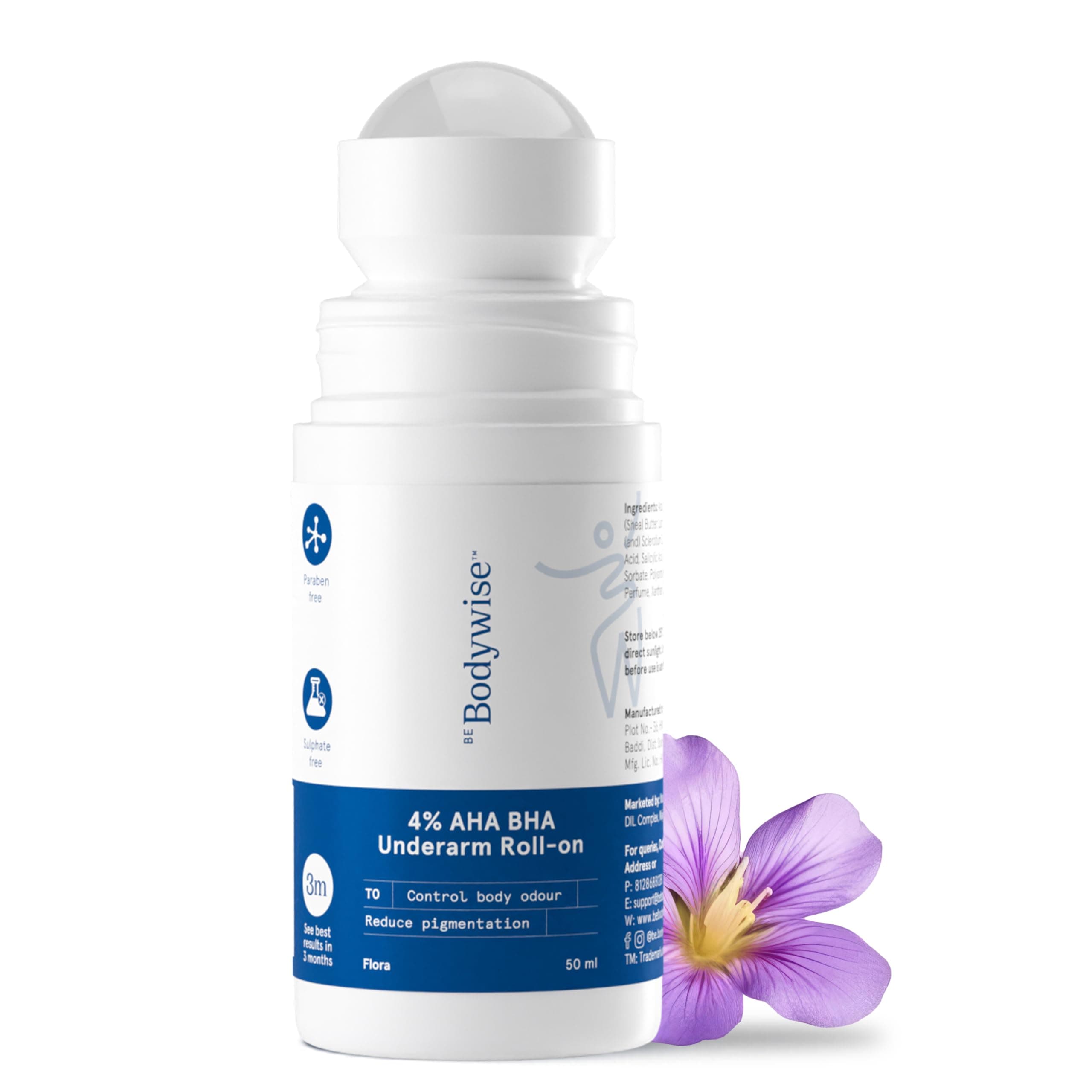 Be Bodywise 4% AHA BHA Underarm Roll on | With 2% Lactic Acid, 1% Mandelic Acid, 1% Salicylic Acid | Prevents Odour, Reduces Pigmentation | For Radiant Underarms | Suitable for Sensitive Skin | 50ml on Amazon.ae - Price Tracker