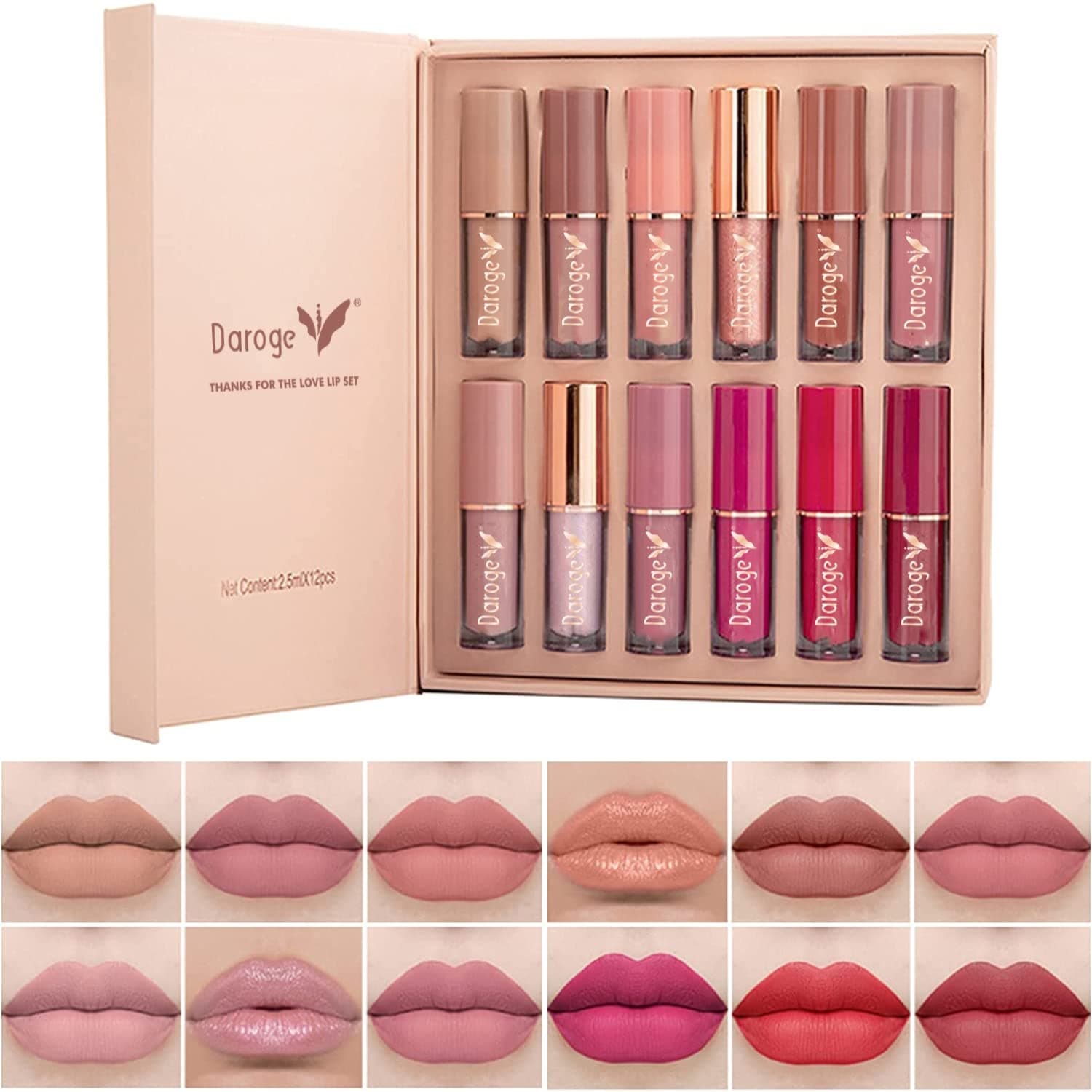 Daroge Book Style Velvet Matte Liquid Lipstick Gift Set Excellent Long Lasting & Waterproof Sweatproof Summer Proof Lip Gloss Best for Summer Season Beauty 12 Pieces on Amazon.ae - Price Tracker
