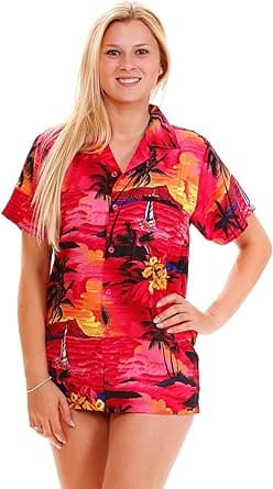 V.H.O. Funky Hawaiian Blouse Shirt Women Shortsleeve Front-Pocket Boyfriend Hawaiian-Print Surf Unisex on Amazon.ae - Price Tracker