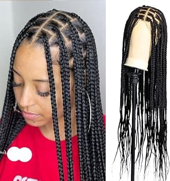 Wow Braids Box Braid Wig - Knotless Braided Wigs for Black women, with 360 glueless Full Swiss Lace Cap, & Human Baby Hair Frontal, Synthetic Long Neat African Handmade Braiding - 36 inch/Black on Amazon.ae - Price Tracker