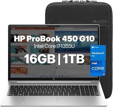 HP ProBook 450 G10 Business Laptop, 15.6" FHD Display Home & Business Notebook Laptop, Intel i7 1355U(10 Core),16 GB RAM, 1TB GB SSD, Webcam, Backlit Keyboard, Wi-Fi 6, Win 11 Pro HP BAG(Upgraded) on Amazon.ae - Price Tracker
