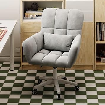 ALMEKAQUZ Flannel Home Office Chair, 360°Swivel Vanity Chair with Lumbar Pillow, Height Adjustable Computer Task Chair for Women (Grey) on Amazon.ae - Price Tracker
