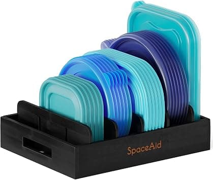 SpaceAid Bamboo Lid Organizer, Kitchen Pantry Lids Holder with 5 Adjustable Dividers for Cabinets, Food Storage Container Organizers, Black on Amazon.ae - Price Tracker