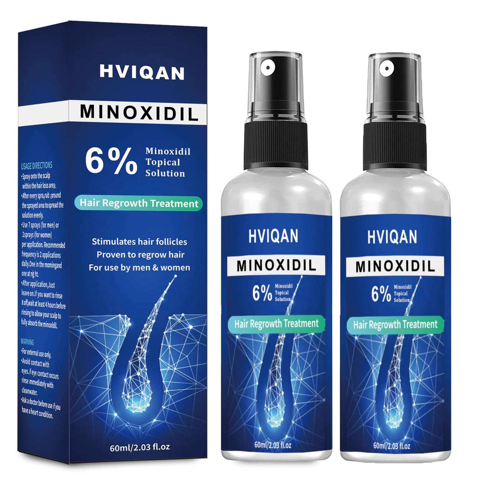 2Pack 6% Minoxidil for Men and Women Hair Growth, Minoxidil Spray For Beard Growth Serum, Combat Hair Thinning and Loss, Strengthen Regrowth Treatment on Amazon.ae - Price Tracker