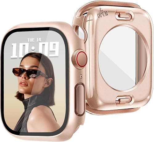 JR.DM Waterproof Case Compatible with Apple Watch Series 11/10 46mm, 360 Full Protective Cover with 9H Tempered Glass Screen Protector, Hard PC Bumper with Back Frame for iWatch Accessories, Rose Gold على Amazon.ae - متتبع الأسعار