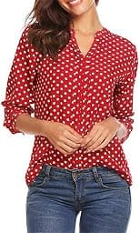Women's Henley Shirts Polka Dot Print 3/4 Sleeve V-Neck Tops Blouse Casual Office Tunics - Best Deal Finder