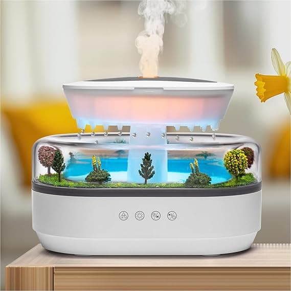 Essential Oil Diffuser 250ML Cloud Humidifier Rain Water Drip Diffuser Humidifier with Drip Music Micro Landscape Ultrasonic Diffuser for Bedroom Office Hotel (White Grey) on Amazon.ae - Price Tracker