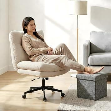 Office Chair, Desk Chair, Fabric Criss Cross Chair, Cross Legged Vanity Chair, Wide cross legged office chair with Adjustable Height, Swivel Home Office Task Chair, Work, Comfy, 130KG, Beige على Amazon.ae - متتبع الأسعار