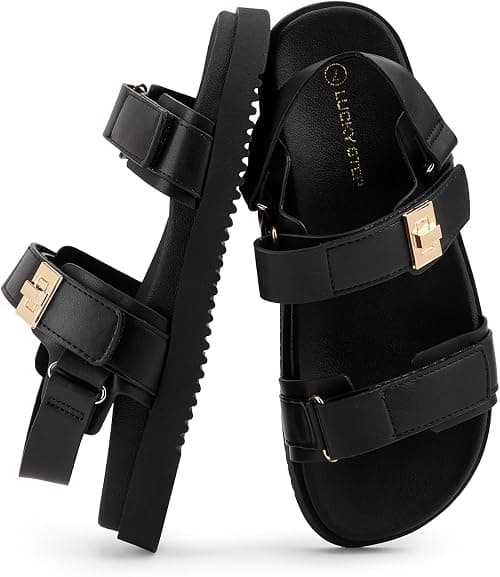 LUCKY STEP Women's Flat Sandals Casual Open Toe Beach Sandals Adjustable Double Strap Summer Sandals on Amazon.ae - Price Tracker