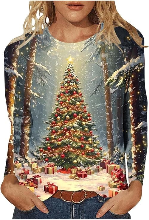 Christmas Tops For Women Uk Novelty Xmas Jumpers Plus Size Long Sleeve T Shirt Round Neck Blouses Ugly Xmas Tree Jumper Snowman Reindeer Tshirt Funny Christmas Jumpers Tunic Pullover on Amazon.ae - Price Tracker