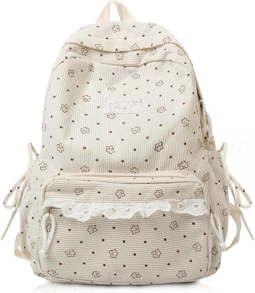 Aesthetic Cute School Bag, White Corduroy Backpack, Large Capacity Girls Backpack for School Travel Daily Use, Perfect for Women Girls Teenagers and Children on Amazon.ae - Price Tracker