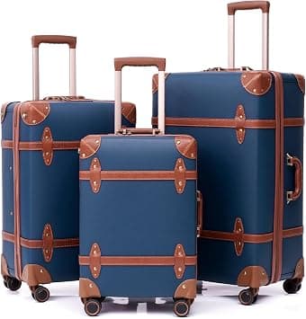 urecity Vintage Luggage Set 20"/24"/28" – Retro PU Leather Suitcase with TSA Lock, 360° Spinner Wheels & Telescopic Handle – Lightweight Travel Trolley (Deep Navy Blue) - Best Deal Finder