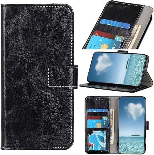 COQUE Retro Crazy Horse Pattern Flip Wallet With Card Slots Compatible With Motorola Moto G77 5G Protective Case-Black on Amazon.ae - Price Tracker
