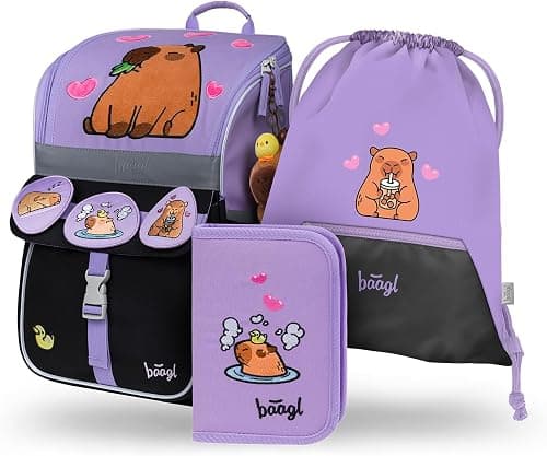 Baagl School Bag Boys Girls Set of 3 - Zippy School Bag for 1st Class - Primary School Satchel with Chest Strap - Ergonomic School Backpack, Water pig, Mittelgroße, Designer على Amazon.ae - متتبع الأسعار