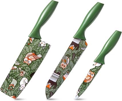 TJ POP Kitchen Knife Set 3-Piece, Non-Stick Stainless Steel Chef’s Knife Set, Food Grade Color Printing Cute Animals Pattern Knives Set, Professional Sharp Knives for Kitchen and Outdoor (Green) on Amazon.ae - Price Tracker