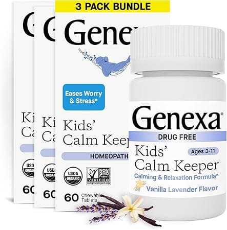 Genexa Kid's Calm Keeper Stress Relief for Kids | Reduces Fatigue & Eases Tension | Soothing Natural Vanilla & Lavender Flavor | Certified Vegan, Gluten Free, & Non-GMO | 180 Chewable Tablets (3 Pack) on Amazon.ae - Price Tracker