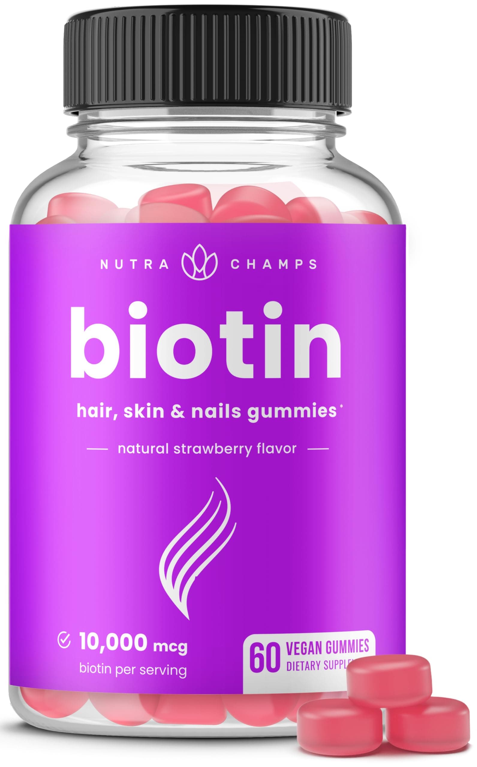 NutraChamps Biotin Gummies 10,000mcg [Highest Potency] for Healthy Hair, Skin & Nails for Adults & Kids - 5000mcg in Each Gummy Vitamin - Vegan, Non-GMO, Pectin-Based Hair Growth Supplement on Amazon.ae - Price Tracker
