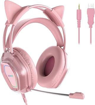 Wantek Cute Cat-Ear Gaming Headset - 50mm Drivers, Noise-Cancelling Mic, 3.5mm Wired Stylish & Lightweight Design (Pink) on Amazon - Best Deal Finder