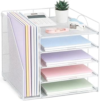 LEKETREE 5-Tier Paper Letter Tray Organizer with File Holder, Art Deco Desk Organizer, White on Amazon.ae - Price Tracker