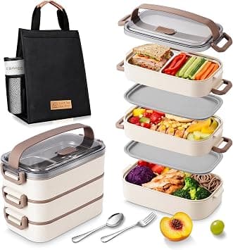 Stainless Steel Lunch Box: 3 Layers Stackable Lunch Containers with Lids - 304 Leakproof Bento Box for Adults Students Office School - with Insulation Bag & Cutlery (Khaki, 3 Layers) على Amazon.ae - متتبع الأسعار