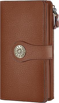 Travelambo Womens RFID Blocking Large Capacity Luxury Waxed Genuine Leather Clutch Wallet Multi Card Organizer ((Natural Brown) on Amazon.ae - Price Tracker