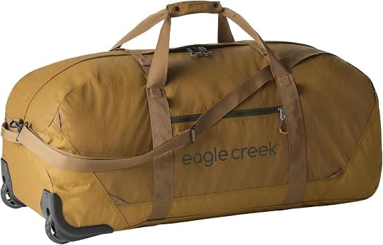 Eagle Creek No Matter What 130L Rolling Duffle Bag with Wheels, Padded Handle, Removable Shoulder Strap, and Quick-Access Front Pocket, Collapsible, Safari Brown على Amazon.ae - متتبع الأسعار
