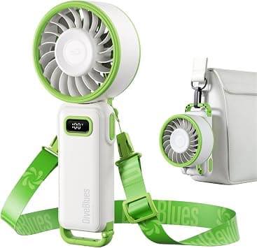 Diveblues Portable Turbo Fan, Handheld Fan 3-in-1 Neck Desk Foldable Design with Stepless Speed Control, Digital Display, USB-C Rechargeable, Up to 12H Cooling for Travel & Outdoor على Amazon.ae - متتبع الأسعار
