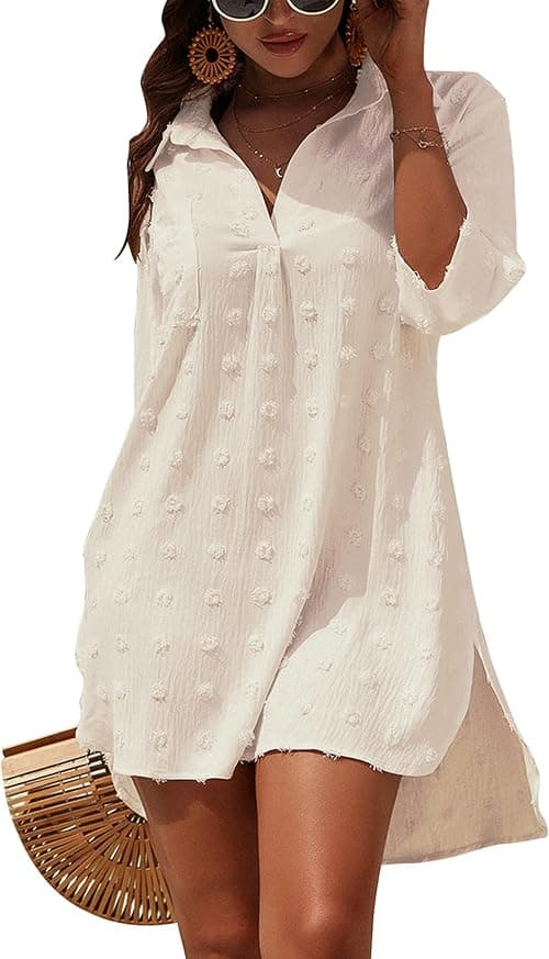 Blooming Jelly Womens Swimsuit Coverups White Chiffon Bikini Swimwear Beach Cover Up Dress Shirt on Amazon.sa - Price Tracker