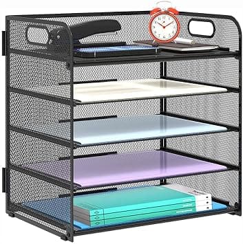 5-Tray Paper Organizer Letter Tray with Handle - Mesh Desk File Organizer, Black Paper Sorter for Office, Home or School على Amazon.ae - متتبع الأسعار