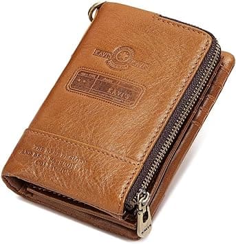 Overs KAVIS Mens Leather Wallet With Chain,Bi-fold Leather Wallet, RFID Blocking High Security Wallet Money Bag for Men (BROWN) on Amazon.ae - Price Tracker
