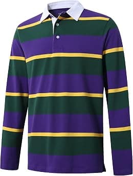 Men's Polo Shirts Long Sleeve Striped Dry Fit Casual Collared Pique Golf Polo Shirts for Mens - Best Deal Finder