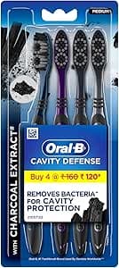 Oral-B Cavity Defense Deep Clean + Whitening Toothbrush with Charcoal Extract Bristles, Tongue Cleaner and Hygienic Head Caps, MEDIUM, Pack of 4. on Amazon.ae - Price Tracker