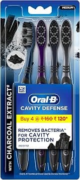 Oral-B Cavity Defense Deep Clean + Whitening Toothbrush with Charcoal Extract Bristles, Tongue Cleaner and Hygienic Head Caps, MEDIUM, Pack of 4. - Amazon.ae Price Tracker