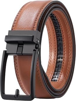 AWAYTR Men Ratchet Genuine Leather Belt - Adjustable Casual Dress Belt for Jeans with Slide Buckle - Best Deal Finder