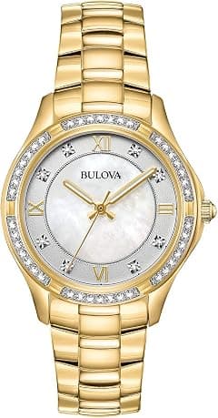 Bulova Ladies' Stainless Steel Watch with Crystals and Mother-of-Pearl Dial, Gold Tone - Amazon.ae Price Tracker