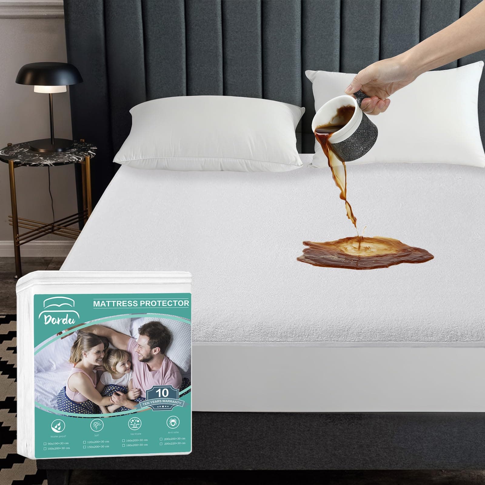 Dardu Mattress Protector (180x200+30CM) Pad Cover Premium 100% Waterproof - Breathable, Soft Cotton Terry Surface, Noiseless, Fitted 30CM Deep Pocket, King Size on Amazon.ae - Price Tracker