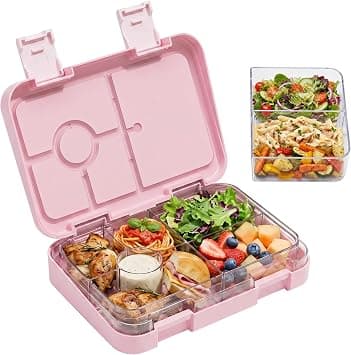 Yakiter Bento Lunch Box, 6 Compartments, Ideal Size for Different Age Groups, Leak Proof Bento Box, Can be Used for Dishwasher Cleaning, Free of Bisphenol A (Pink) على Amazon.ae - متتبع الأسعار