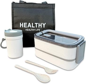 Stainless Steel Lunch Box, 1400ML Double Layer Bento Box, Leakproof Food Containers for Adults, with Thermal Bag, Dining Cup & Cutler, (White) on Amazon.ae - Price Tracker