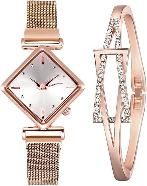 Excefore Womens Watch Ladies Watches Gifts Set with Bracelet, Rose Gold for Lady Female Girls Minimalist Simple Slim Thin Casual Dress Analog Quartz Wrist Watches Waterproof on Amazon.ae - Price Tracker