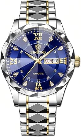 Gosasa Luxury Men's and Women's Business Diamond Stainless Steel Waterproof Roman Numeral Analog Quartz Watch with Day-Date Calendar, Gold and Silver Tone on Amazon.ae - Price Tracker