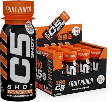 C5 SHOT Pre-Workout Drink | 80ml Liquid Shot | 200mg Caffeine, Beta-Alanine, Creatine, Citrulline | Sugar Free | Zero Calories | 12 Pack (Pack of 12, Fruit Punch) on Amazon.ae - Price Tracker