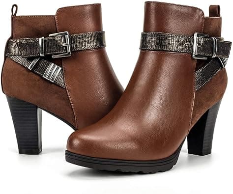 mysoft Women's Zipper Bootie Chunky Stacked Heel Ankle Boots Buckle Strap Ankle - Best Deal Finder