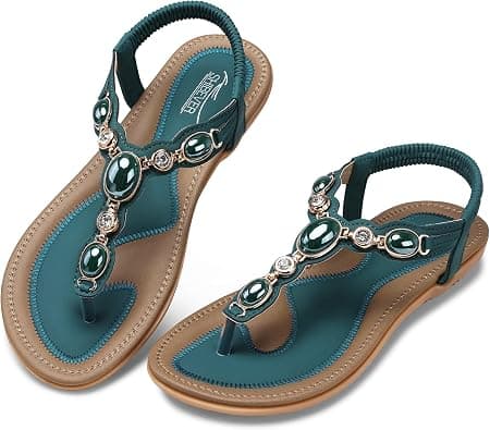 SHIBEVER Women Sandals Summer Boho Casual Flat Ankle T-Strap Thong Elastic Comfortable Flip Flops Beach Shoes Sandal على Amazon.ae - متتبع الأسعار