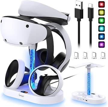 MENEEA VR2 Charging & Storage Stand for Playstation VR2 Controller with Colorful Light Column,4pcs Type-C Magnetic Charger Connector, Dual Charger Dock/VR Headset Holder/Dazzling RGB Light for PSVR2 على Amazon.ae - متتبع الأسعار