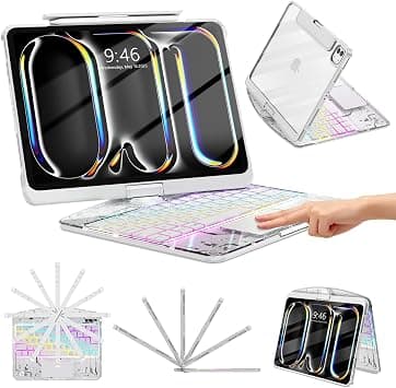 Clear Wireless Keyboard Case for iPad Pro 11 Inch (M5/M4) 2025/2024, with Multi-Touch Trackpad, 7-Color Backlit, 360 Rotatable Design & Pencil Holder -White على Amazon.ae - متتبع الأسعار