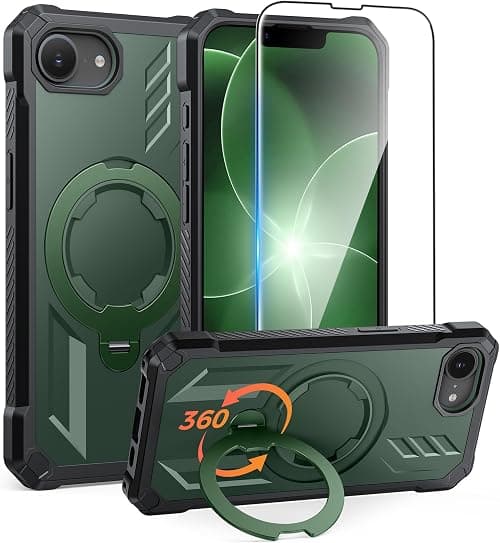 FNTCASE for iPhone 16e Phone Case: for Phone 17e Case with [360 Spin Magnetic Ring Kickstand] [Compatible for MagSafe] [Screen Protector] Heavy Duty Military Grade Protection Case with Stand Green on Amazon.ae - Price Tracker